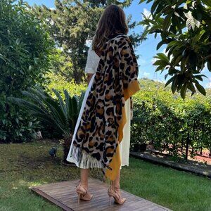 Premium Turkish Cashmere Blend Scarf – Bold Leopard Prints in Mustard